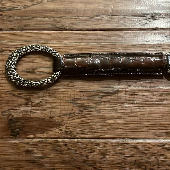 Brighton Cher Brown Stretch Embossed Belt with Silver Hardware Accents 34” - Picture 6 of 7